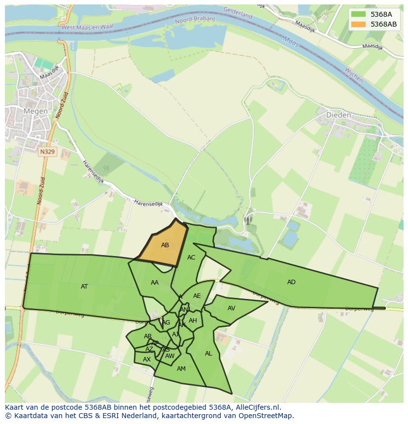 Afbeelding van het postcodegebied 5368 AB op de kaart.