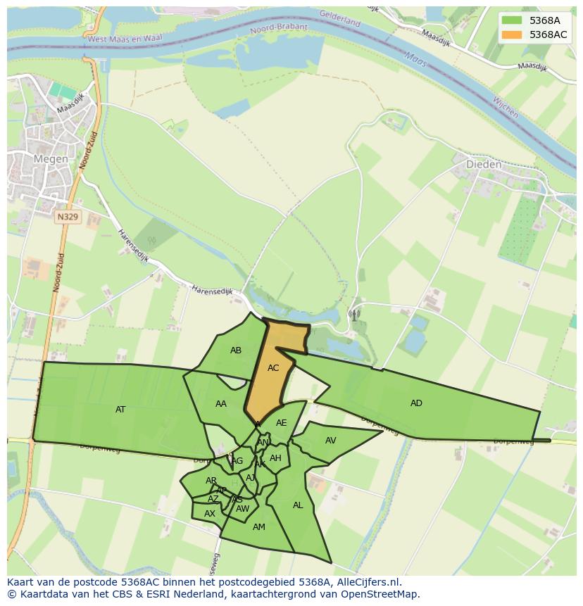 Afbeelding van het postcodegebied 5368 AC op de kaart.