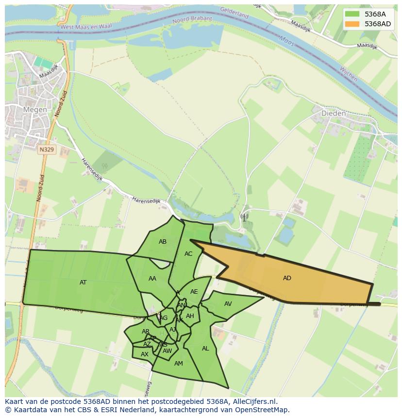 Afbeelding van het postcodegebied 5368 AD op de kaart.