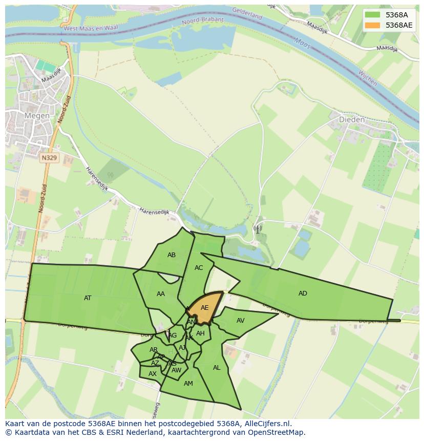 Afbeelding van het postcodegebied 5368 AE op de kaart.