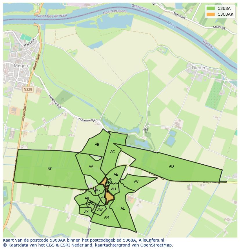 Afbeelding van het postcodegebied 5368 AK op de kaart.