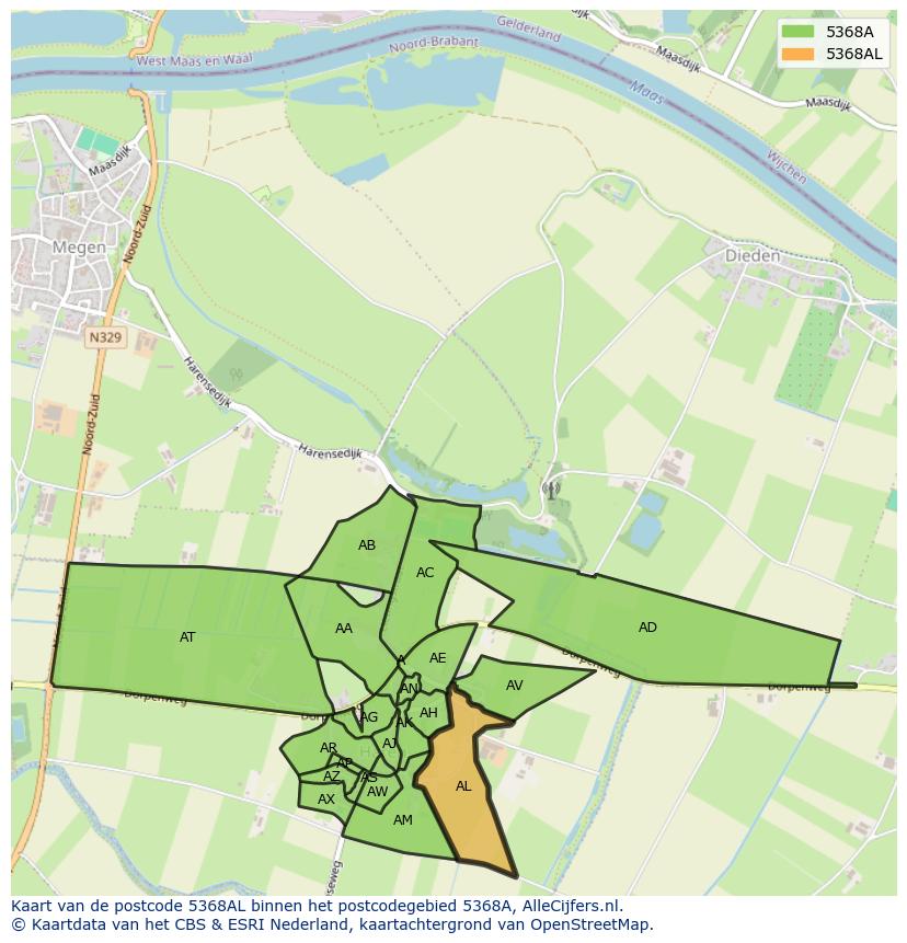 Afbeelding van het postcodegebied 5368 AL op de kaart.