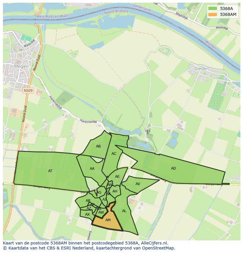Afbeelding van het postcodegebied 5368 AM op de kaart.