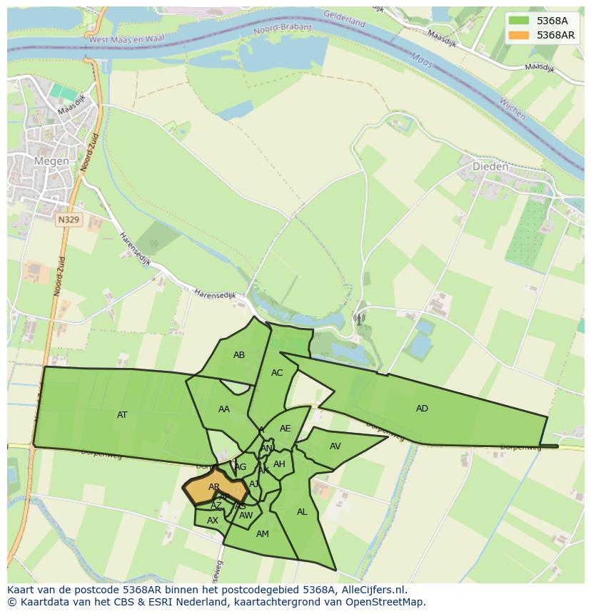 Afbeelding van het postcodegebied 5368 AR op de kaart.