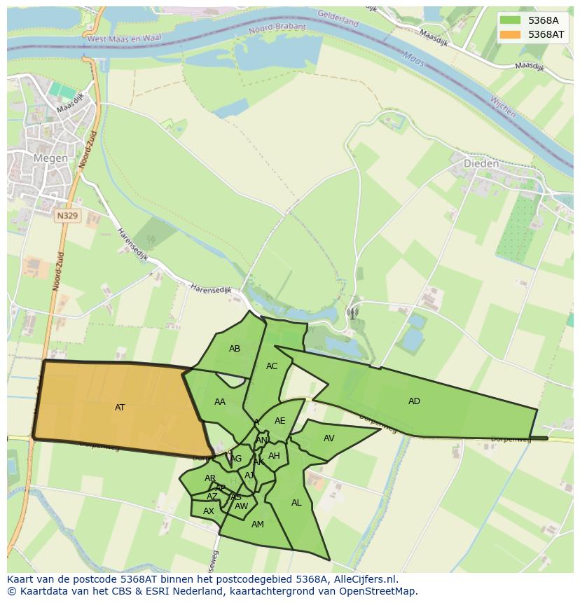 Afbeelding van het postcodegebied 5368 AT op de kaart.
