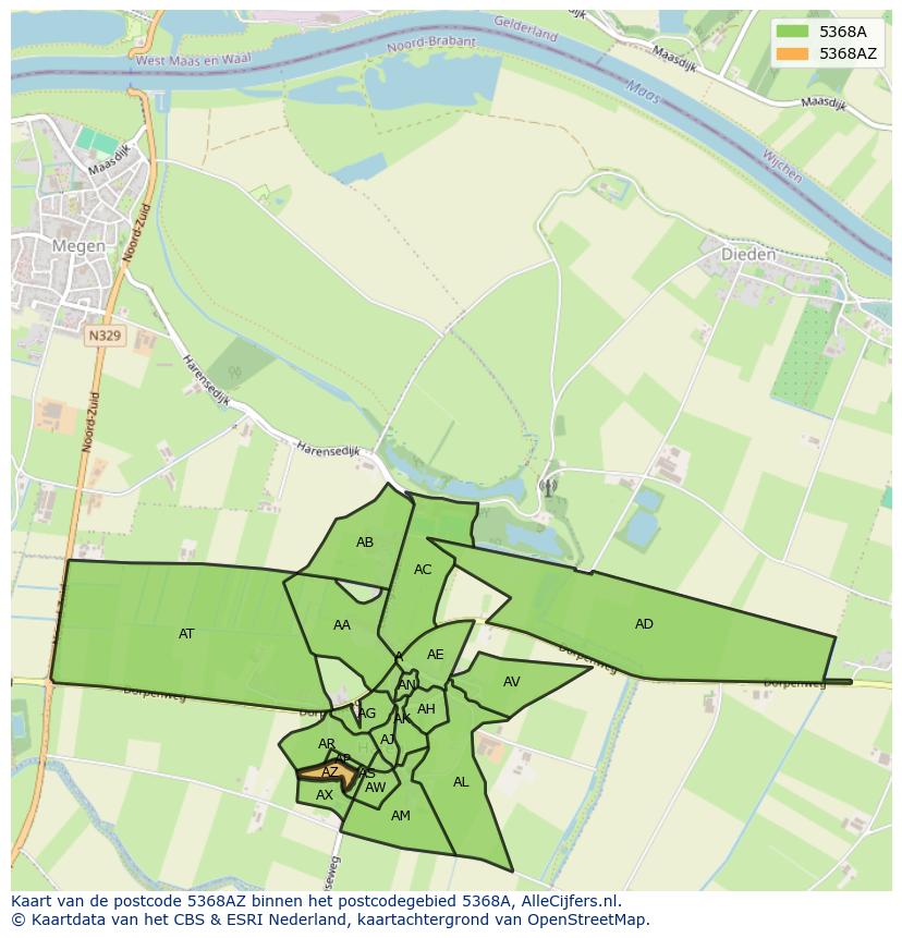 Afbeelding van het postcodegebied 5368 AZ op de kaart.