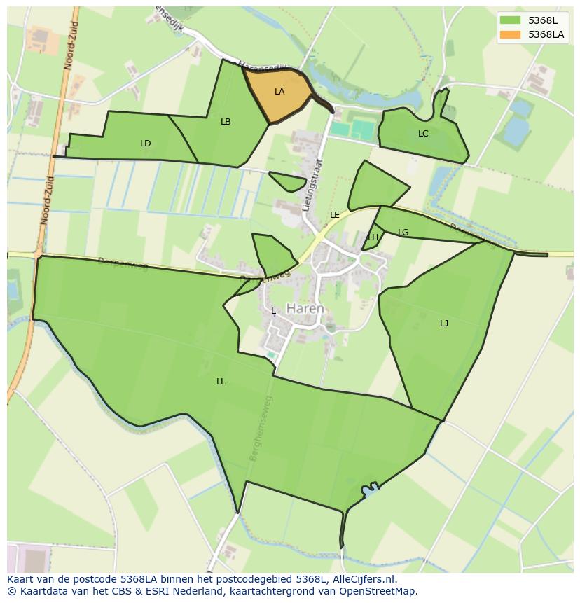 Afbeelding van het postcodegebied 5368 LA op de kaart.