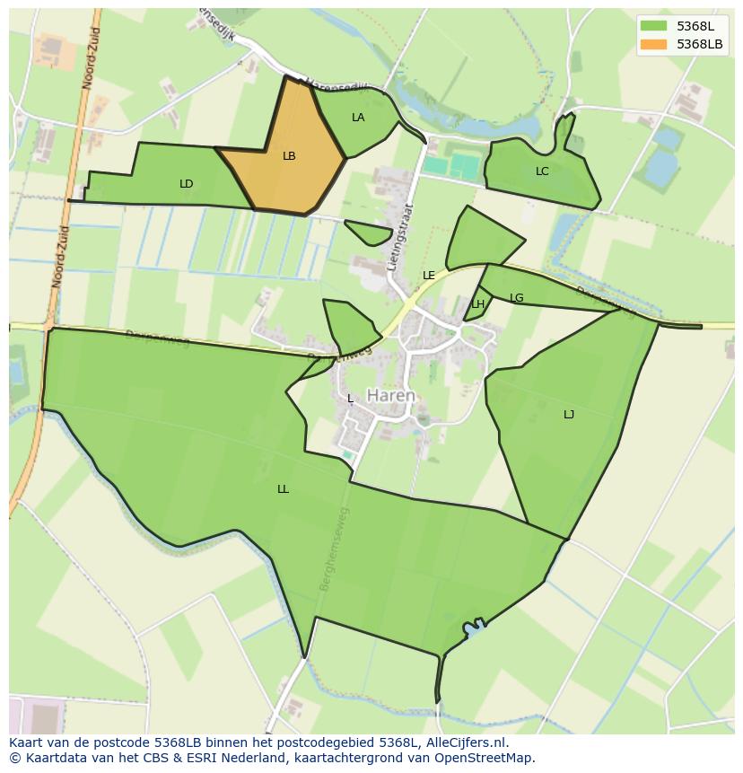 Afbeelding van het postcodegebied 5368 LB op de kaart.