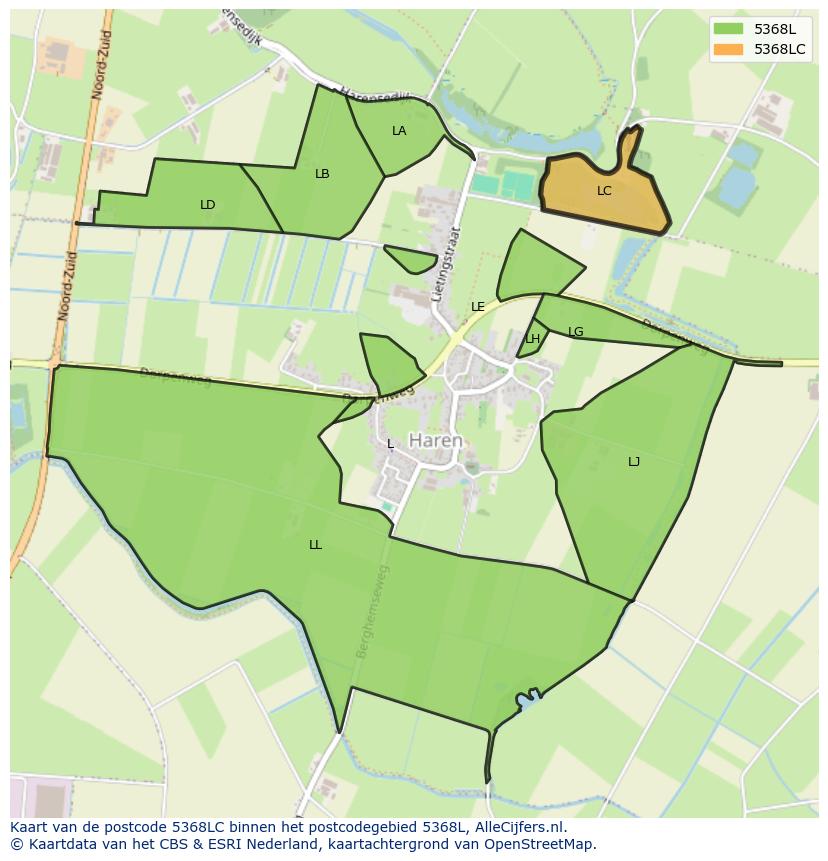 Afbeelding van het postcodegebied 5368 LC op de kaart.