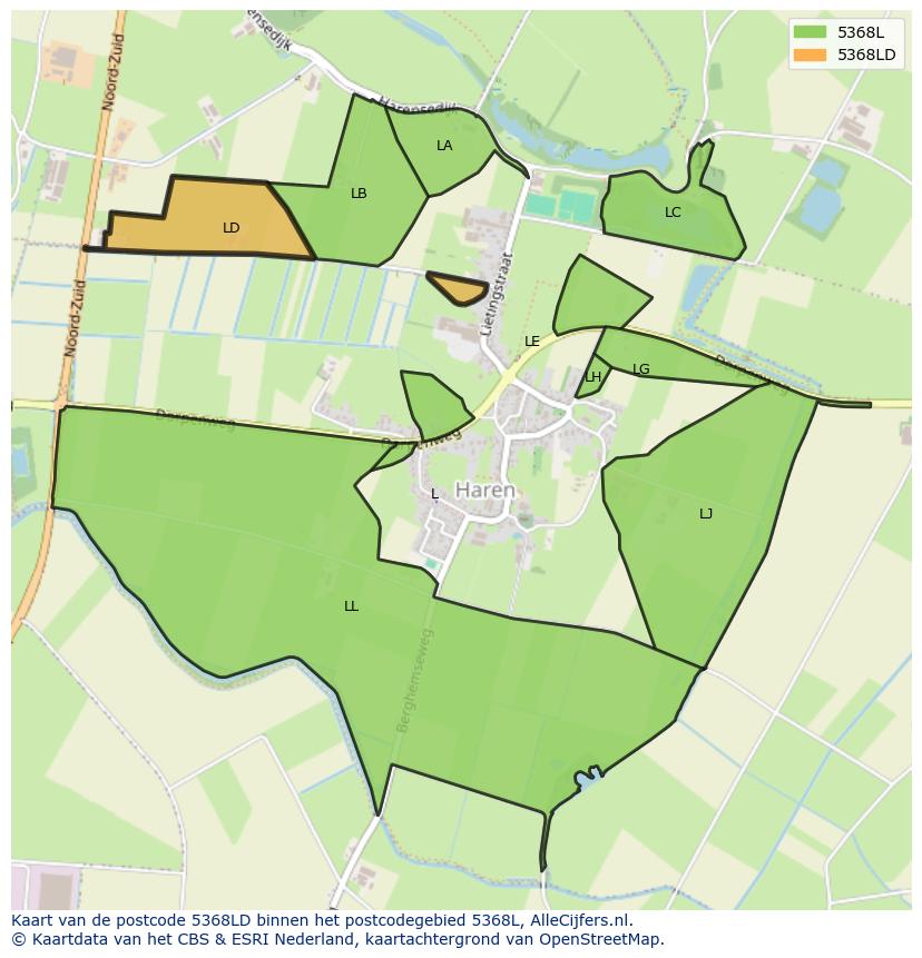Afbeelding van het postcodegebied 5368 LD op de kaart.