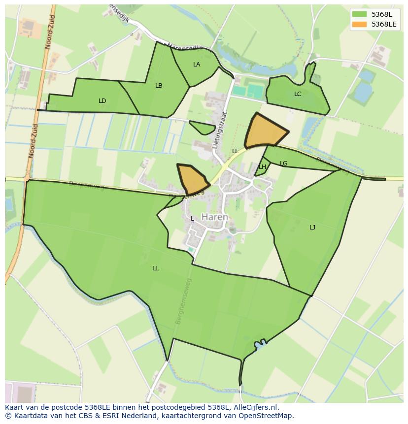 Afbeelding van het postcodegebied 5368 LE op de kaart.