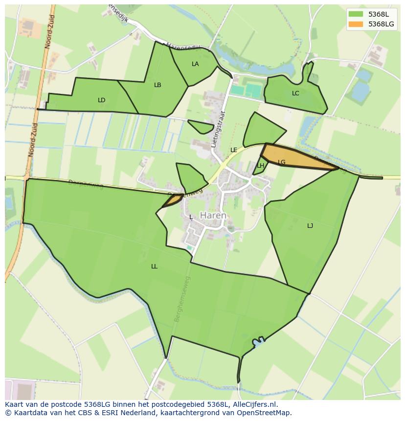 Afbeelding van het postcodegebied 5368 LG op de kaart.