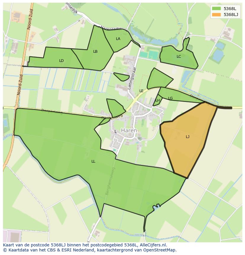 Afbeelding van het postcodegebied 5368 LJ op de kaart.