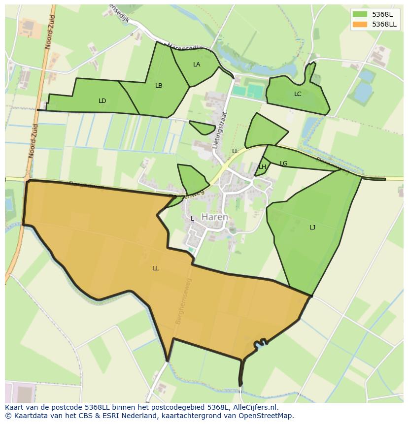 Afbeelding van het postcodegebied 5368 LL op de kaart.