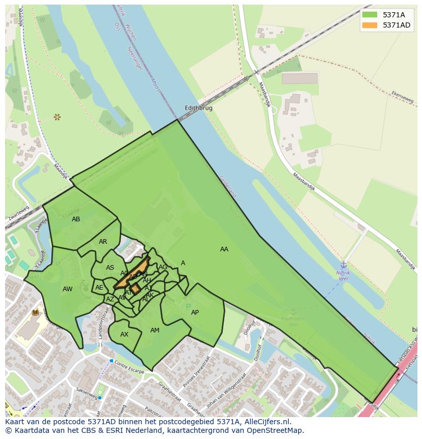 Afbeelding van het postcodegebied 5371 AD op de kaart.