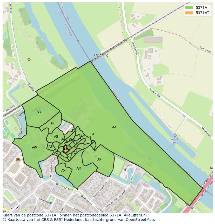 Afbeelding van het postcodegebied 5371 AT op de kaart.