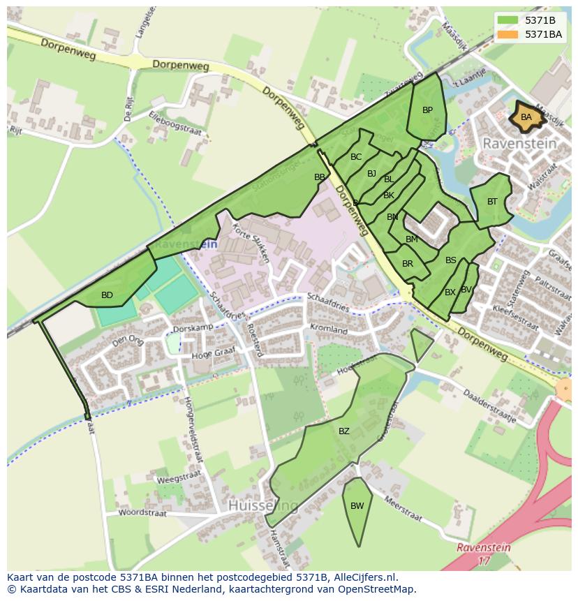 Afbeelding van het postcodegebied 5371 BA op de kaart.