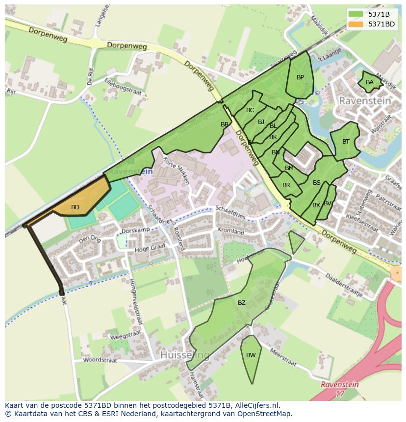 Afbeelding van het postcodegebied 5371 BD op de kaart.
