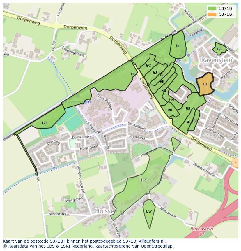 Afbeelding van het postcodegebied 5371 BT op de kaart.
