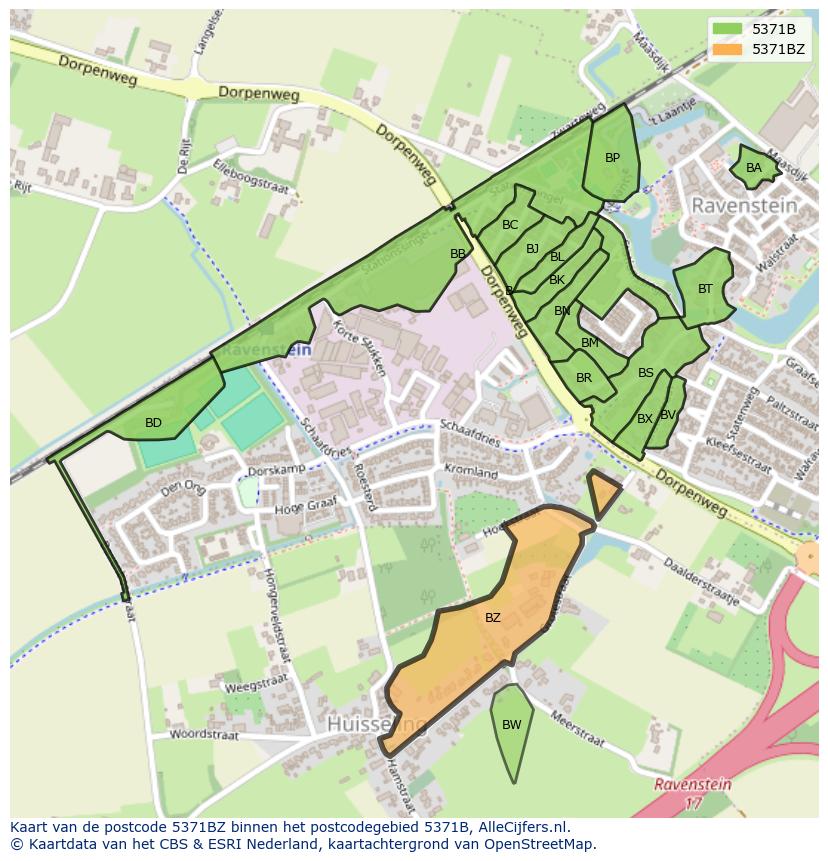 Afbeelding van het postcodegebied 5371 BZ op de kaart.