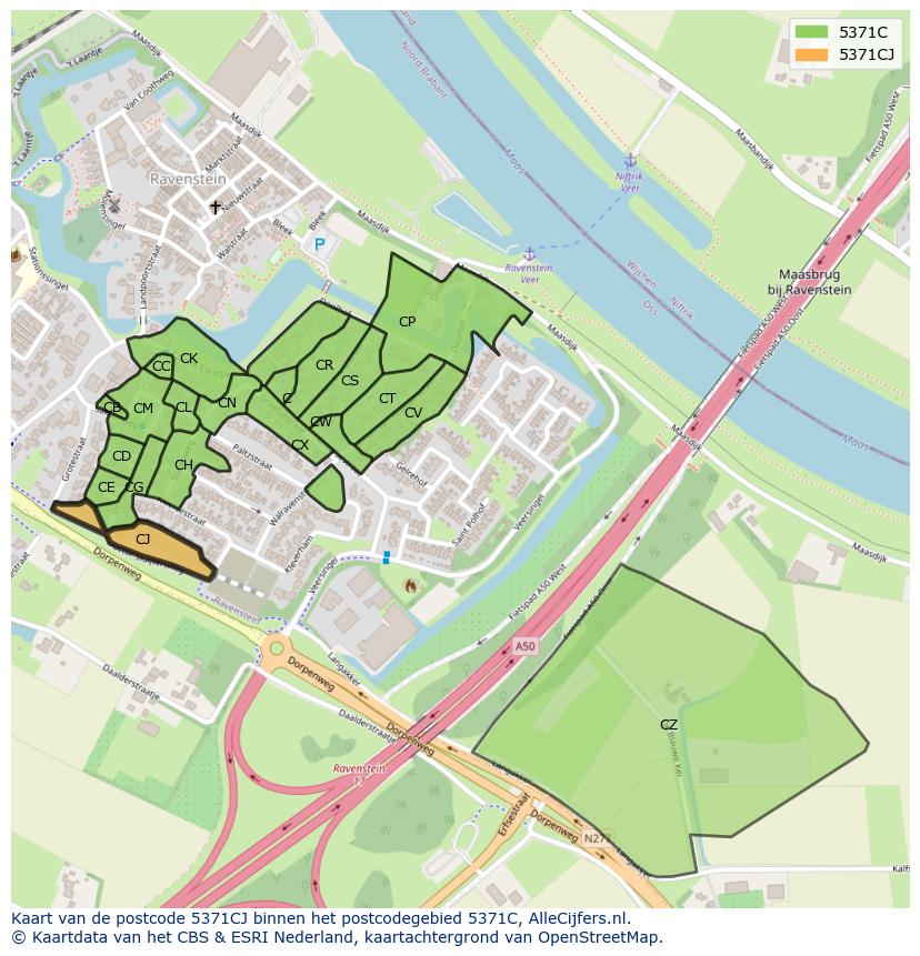 Afbeelding van het postcodegebied 5371 CJ op de kaart.