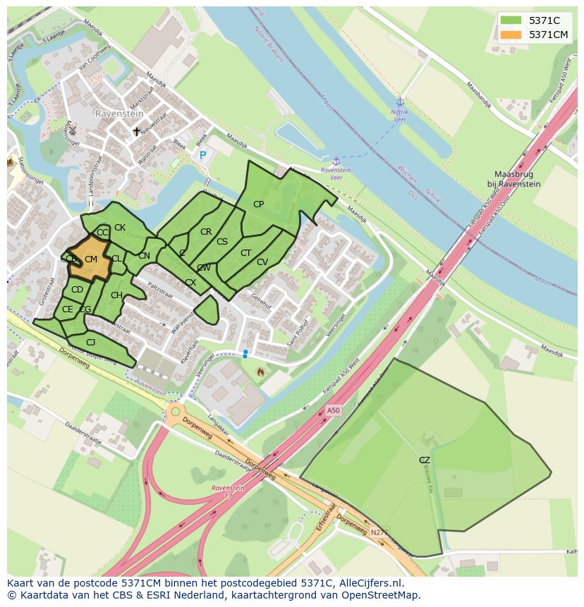 Afbeelding van het postcodegebied 5371 CM op de kaart.