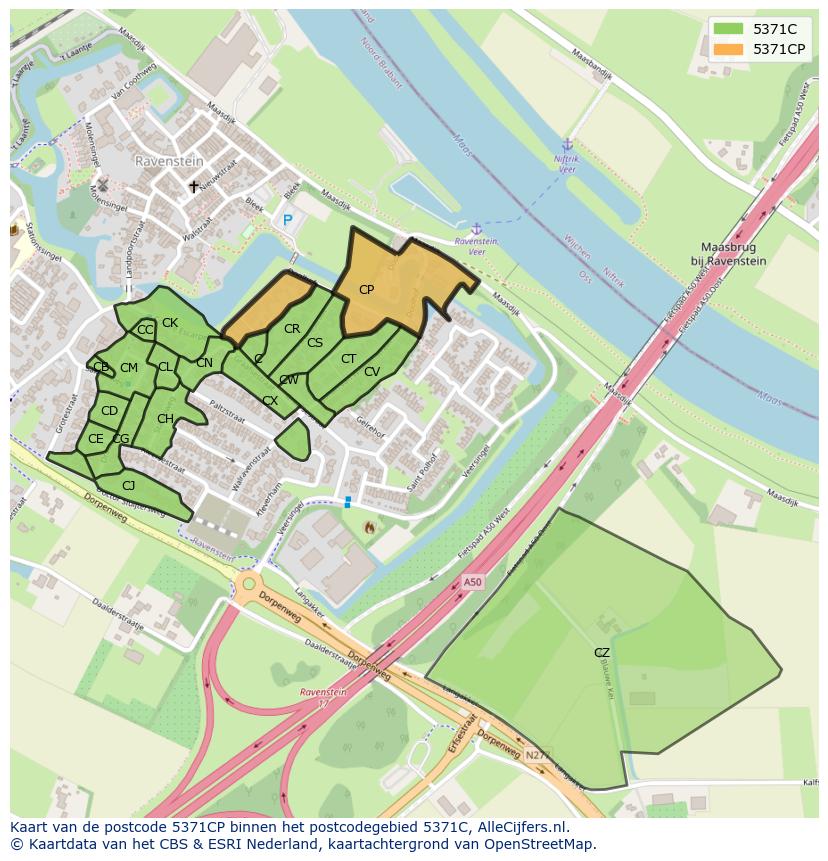 Afbeelding van het postcodegebied 5371 CP op de kaart.