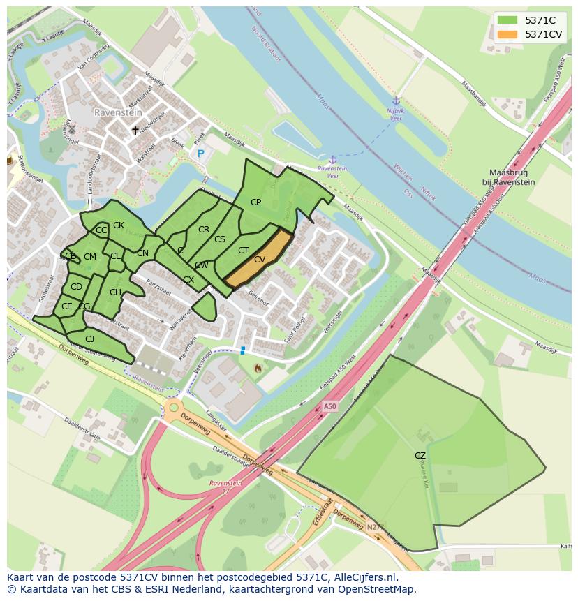 Afbeelding van het postcodegebied 5371 CV op de kaart.