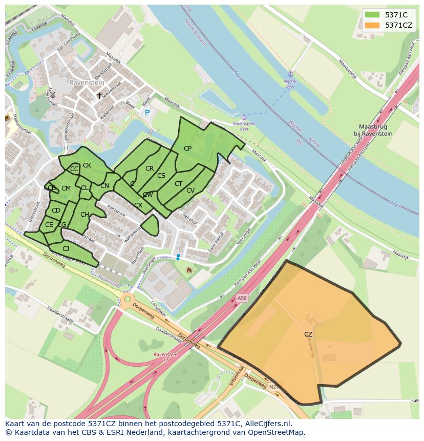 Afbeelding van het postcodegebied 5371 CZ op de kaart.