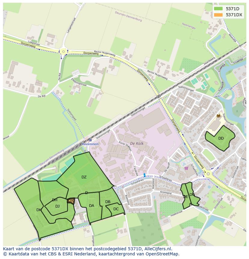 Afbeelding van het postcodegebied 5371 DX op de kaart.