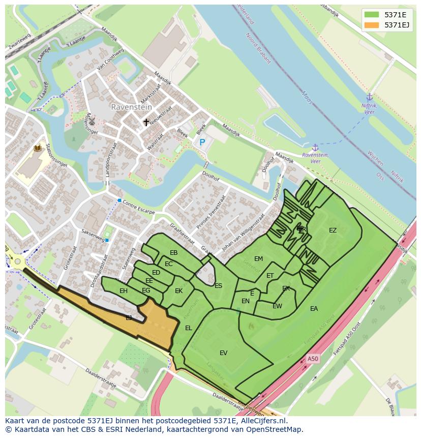 Afbeelding van het postcodegebied 5371 EJ op de kaart.