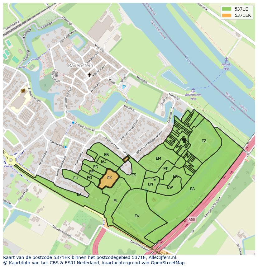 Afbeelding van het postcodegebied 5371 EK op de kaart.