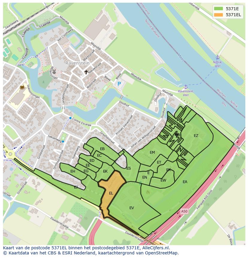 Afbeelding van het postcodegebied 5371 EL op de kaart.