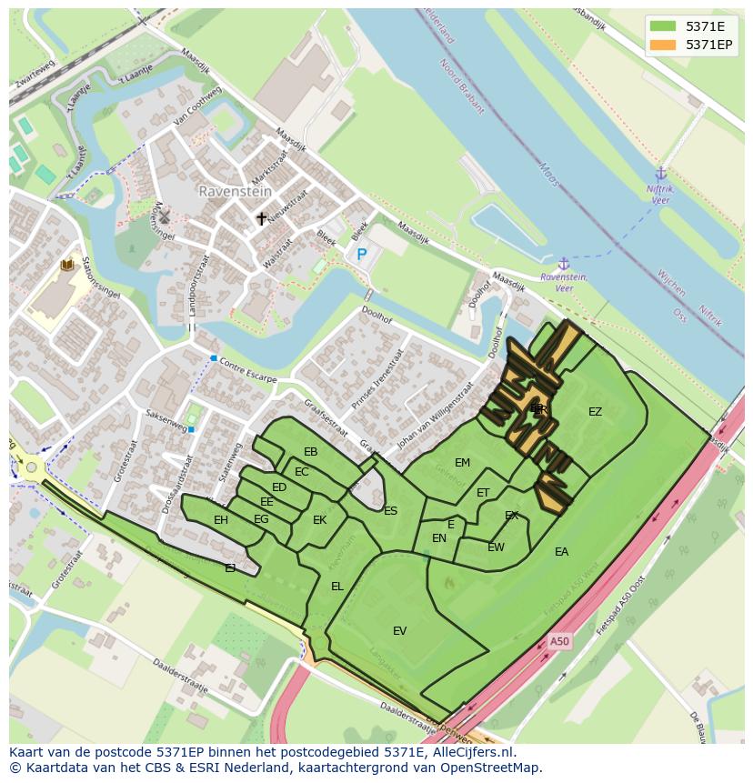 Afbeelding van het postcodegebied 5371 EP op de kaart.