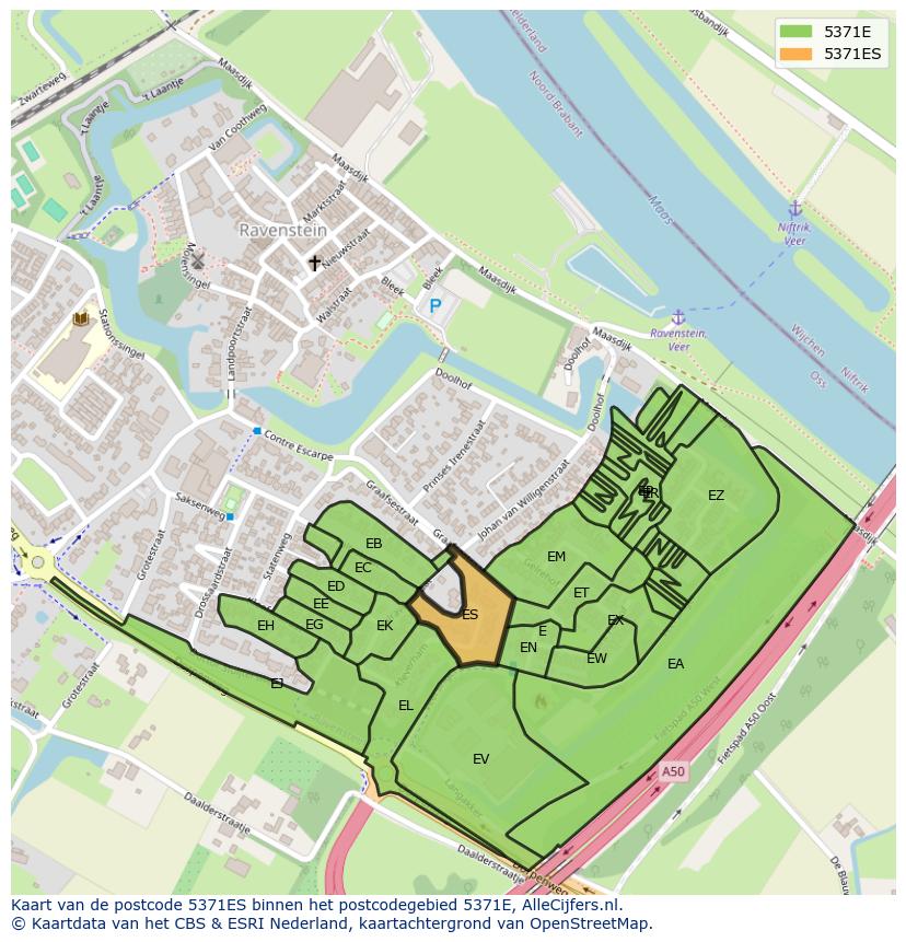 Afbeelding van het postcodegebied 5371 ES op de kaart.