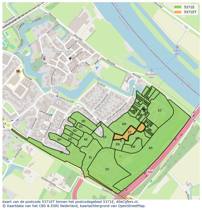 Afbeelding van het postcodegebied 5371 ET op de kaart.