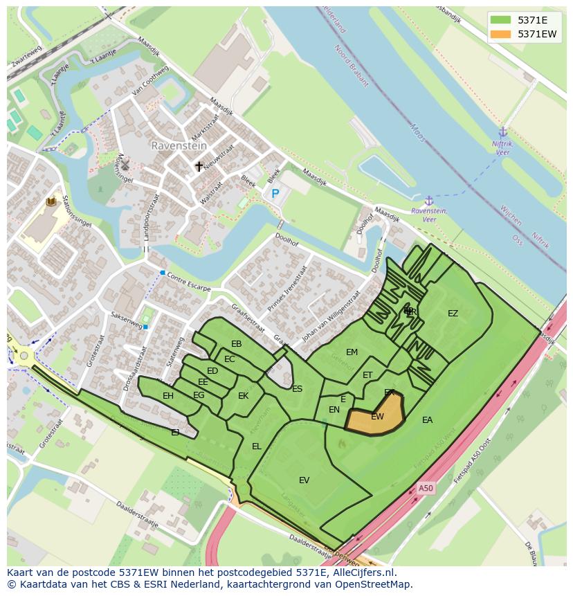 Afbeelding van het postcodegebied 5371 EW op de kaart.