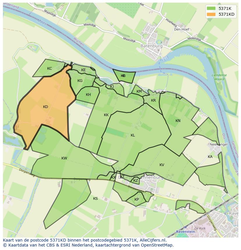 Afbeelding van het postcodegebied 5371 KD op de kaart.