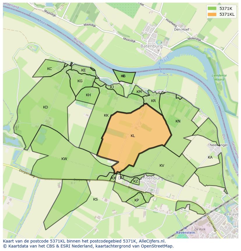 Afbeelding van het postcodegebied 5371 KL op de kaart.
