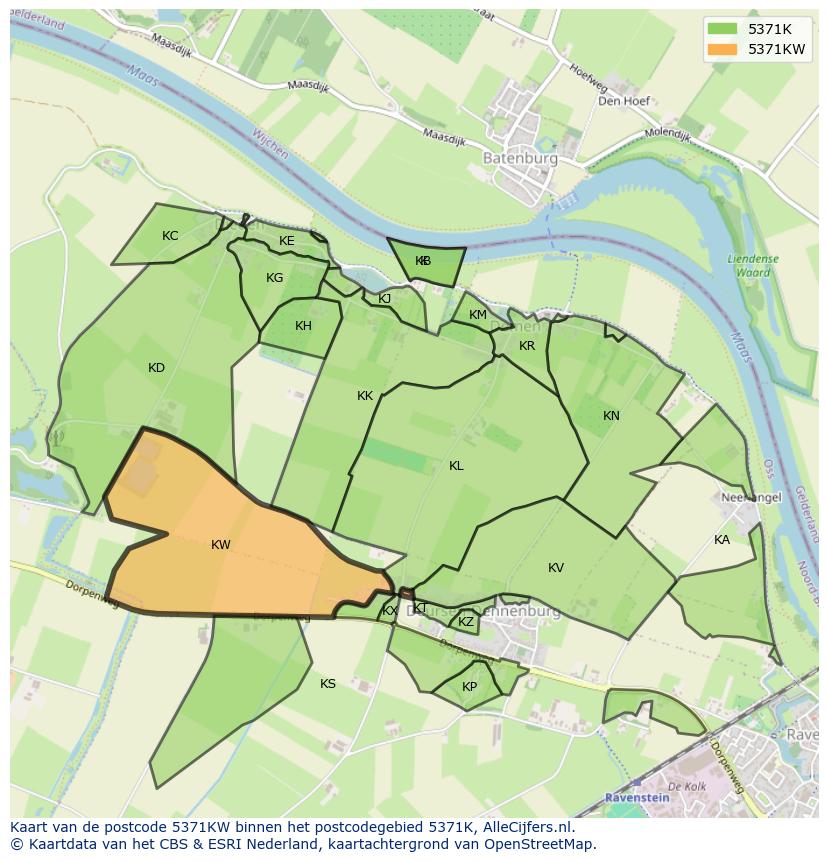 Afbeelding van het postcodegebied 5371 KW op de kaart.