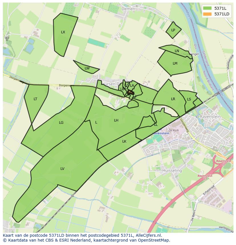 Afbeelding van het postcodegebied 5371 LD op de kaart.