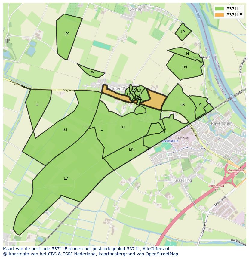 Afbeelding van het postcodegebied 5371 LE op de kaart.