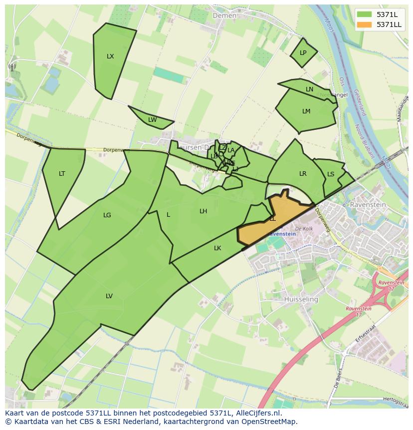 Afbeelding van het postcodegebied 5371 LL op de kaart.