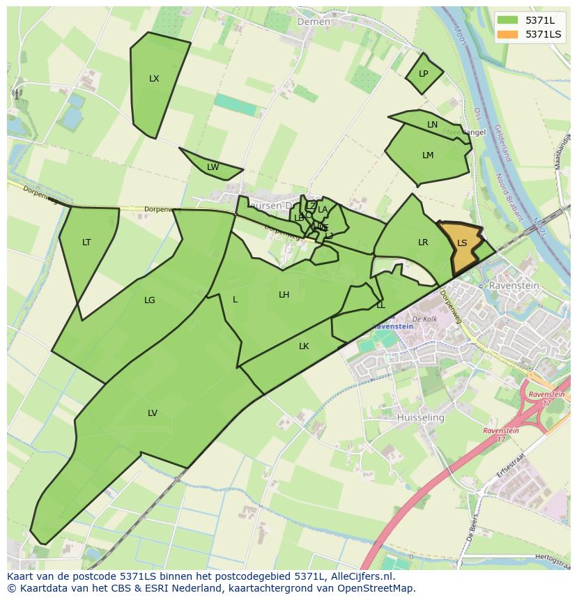 Afbeelding van het postcodegebied 5371 LS op de kaart.