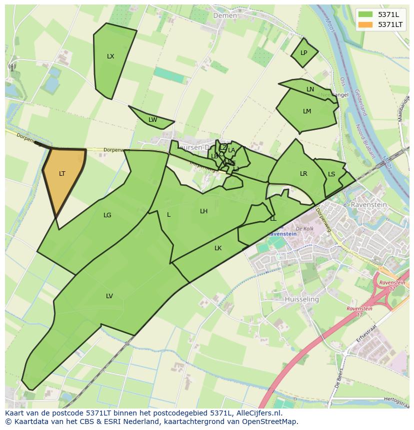 Afbeelding van het postcodegebied 5371 LT op de kaart.