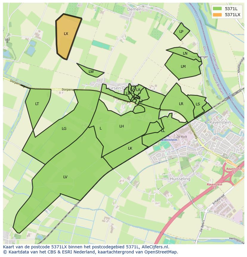 Afbeelding van het postcodegebied 5371 LX op de kaart.