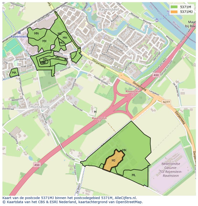 Afbeelding van het postcodegebied 5371 MJ op de kaart.