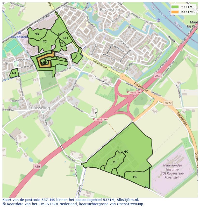 Afbeelding van het postcodegebied 5371 MS op de kaart.