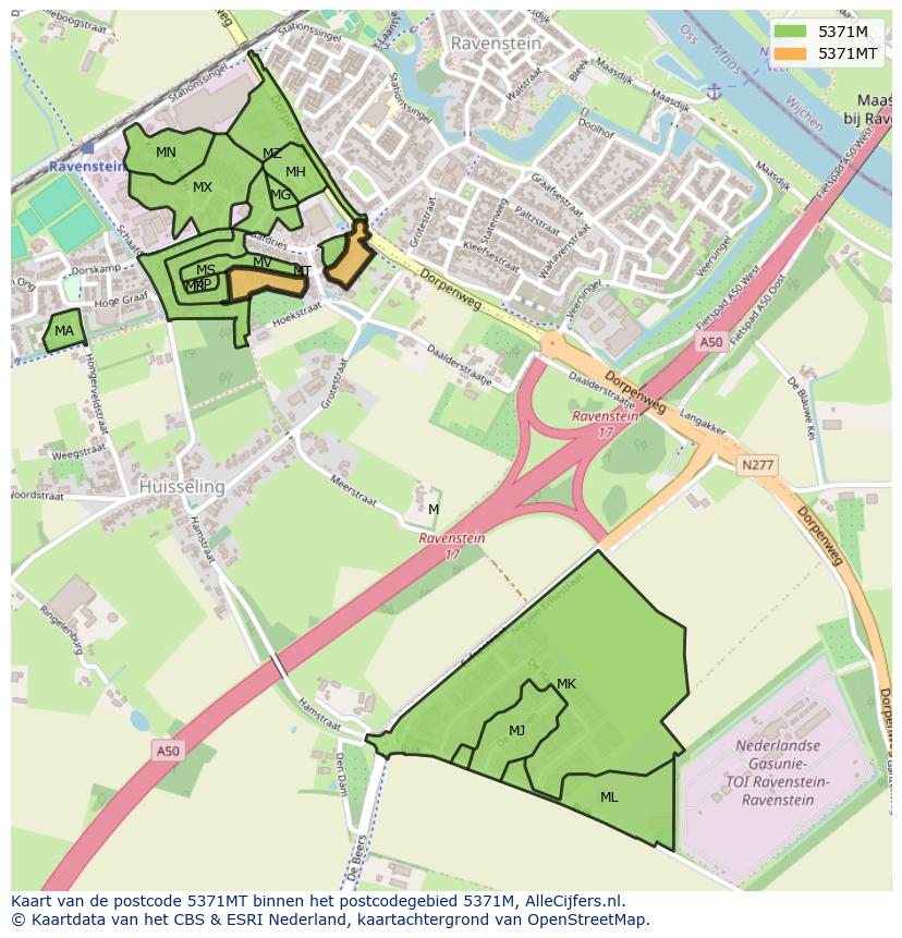 Afbeelding van het postcodegebied 5371 MT op de kaart.