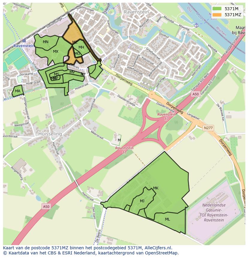 Afbeelding van het postcodegebied 5371 MZ op de kaart.